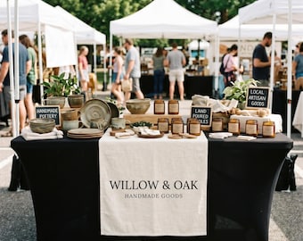 Custom Logo Table Runner for Vendor Booth Display, Personalized Linen Table Runner for Markets, Craft Fairs & Small Business Branding
