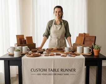Custom Logo Table Runner, Linen Canvas Booth Banner, Market Vendor Tablecloth, Craft Fair Display Sign, Small Business Branding Decor