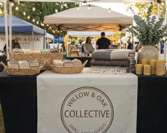 Custom Logo Table Runner for Craft Fairs | Personalized Linen Booth Banner for Market & Pop-Up Shop Displays