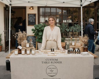 Custom Logo Table Runner, Personalized Table Banner for Holiday Market, Winter Craft Fair Display Cloth, Small Business Vendor Sign