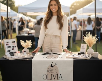 Custom Table Runner with Logo, Personalized Business Table Decor, Event Table Banner, Market Booth Display, Pop Up Shop Decoration Sign