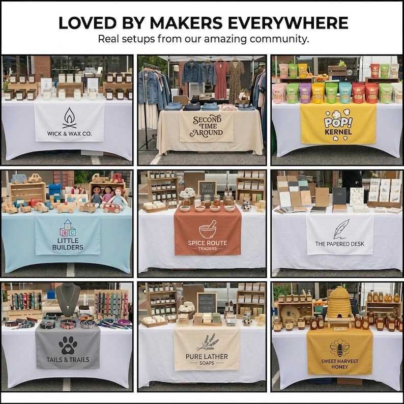 Custom Logo Table Runner, Linen Canvas Booth Banner, Market Vendor Tablecloth, Craft Fair Display Sign, Small Business Branding Decor image 8