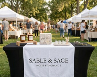 Personalized Table Runner with Logo, Custom Branded Banner for Vendor Booth Display, Pop Up Events, Markets & Trade Shows