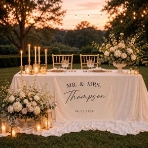 Custom Wedding Table Runner, Personalized Linen Sweetheart Table Banner, Elegant Reception Name Sign