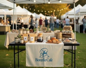 Custom Logo Table Runner | Canvas & Linen Market Banner for Vendor Booths | Personalized Business Table Display