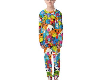 Kids Cartoon Animal Pajama Set | Graffiti Print Cotton Sleepwear for Boys and Girls
