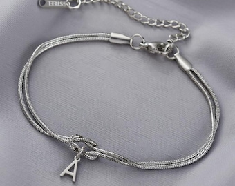 Stainless Steel Bracelet with “Eternal Love Knot”,Gold, Silver,or Black Finish,Adjustable Size,for couples,snake chain,Valentine’s Day