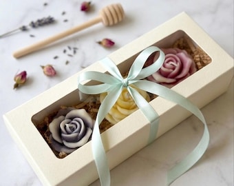 Rose Flower Candle Set, Pastel Floral Candles, Gift for Her, Aesthetic Handmade Candle Gift Box, Mothers Day, Bridal Shower Gift