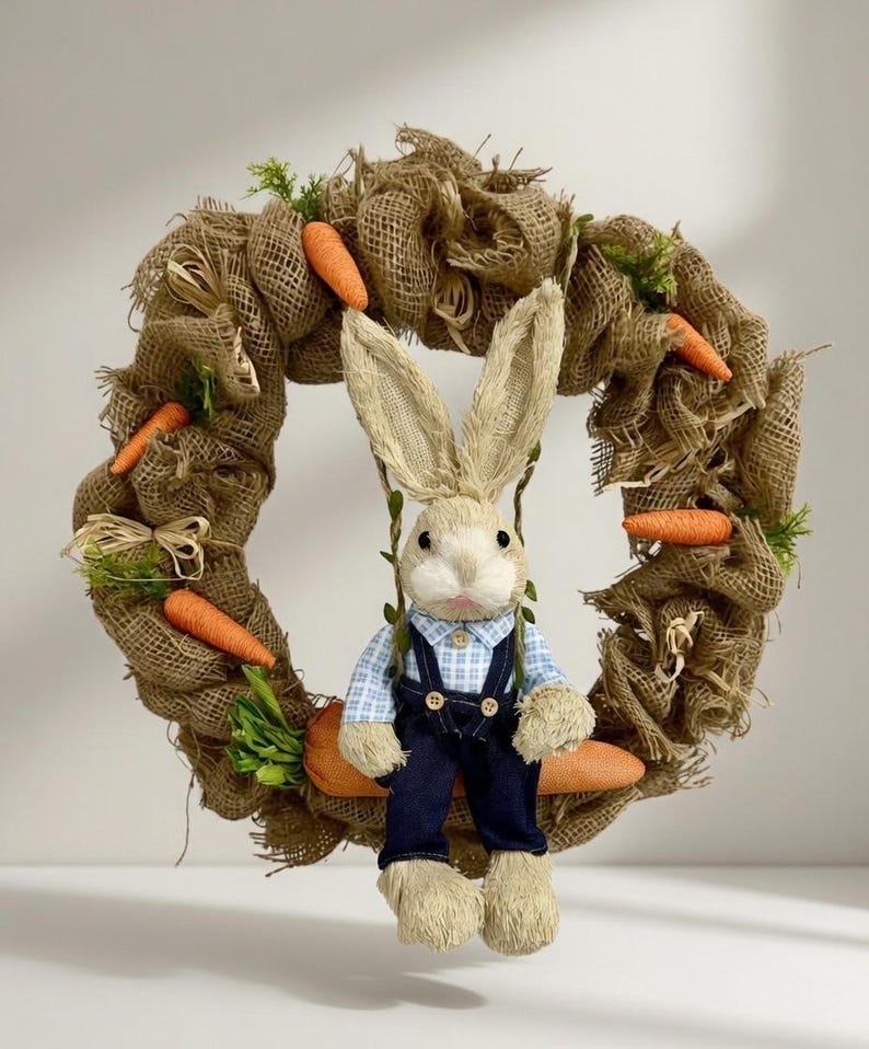 Primitive Rabbit Wreath Easter Wreath With Rabbit for Front Door, Door Hanging Spring Summer ...