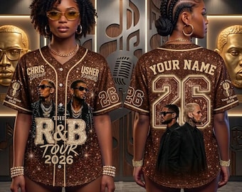 Custom R&B Tour 2026 Baseball Jersey,Usher Chris Brown Michigan Inspired Concert Shirt, Celestial Gold Music Fan Gear,RB Tour 2026 jersey