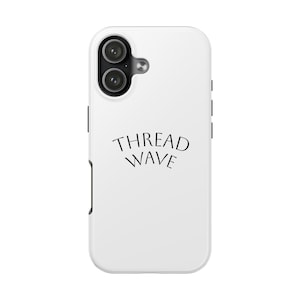 May include: White phone case with a dual-lens camera cutout and the text "THREAD WAVE" in black, curved font. The case has a smooth, glossy finish and a minimalist design.