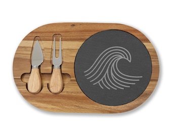 Draadgolf gegraveerd charcuteriebord | Ingelegde kaasplank met leisteen