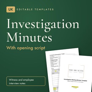 UK Investigation Meeting Minutes Template, Editable Word, Witness and Employee Interview Notes, Disciplinary Investigation Form