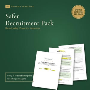 UK Safer Recruitment Policy and 19 Templates, Safeguarding Children, DBS Checks, References, Interview Questions, EYFS 2026