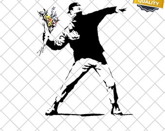 Puede incluir: Arte digital en blanco y negro de una figura lanzando un ramo de flores. La figura lleva una gorra y una bufanda. El texto "INSTANT DOWNLOAD DIGITAL FILE" está en la parte inferior.