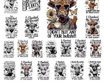 20 Design I Checked My Receipt Svg Png, Funny Highland Cow Svg, Sarcasm Quote Svg Cricut Files, Adult Humor Svg