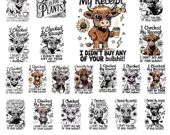 20 Design I Checked My Receipt Svg Png, Adult Humor Svg, Funny Highland Cow Svg, Sarcasm Quote Svg Cricut Files