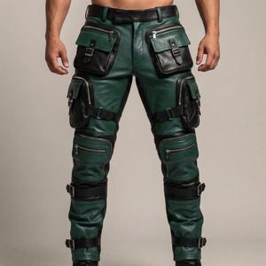 Men's Tactical Cargo Pants | Leather-Look Biker Streetwear Trousers