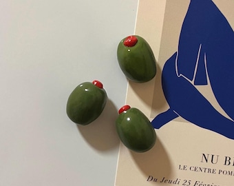 3D stuffed olive fridge magnet Italian Mediterranean kitchen decor gift mini food polymer clay ceramic fun quirky decoration home minimalist