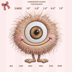 Cyclops Monster Embroidery Design, Cute One Eye Fuzzy Monster Machine Embroidery File Fun Character