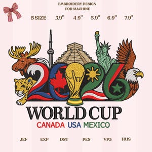 ワールドカップ刺繍デザイン、カナダ・アメリカ・メキシコ2026、サッカートロフィーパッチ、サッカーマシン刺繍ファイル