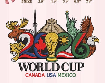 Disegno da ricamo per la Coppa del Mondo, Canada, Stati Uniti, Messico 2026, toppa per trofeo di calcio, file per ricamo a macchina per calcio