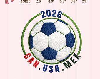 Disegno da ricamo per pallone da calcio della Coppa del Mondo 2026, Canada, Stati Uniti, Messico, toppa con cerchio da calcio, file per ricamo a macchina