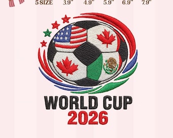 World Cup 2026 Soccer Ball Embroidery Design, Football Flags Patch, Machine Embroidery File