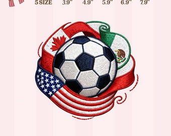 World Cup Soccer Ball Embroidery Design 2026, USA Canada Mexico Flags Football File