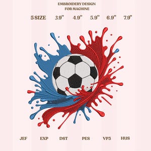 Soccer Ball Splash Embroidery Design, Football Paint Splash Style, Sports Machine Embroidery File