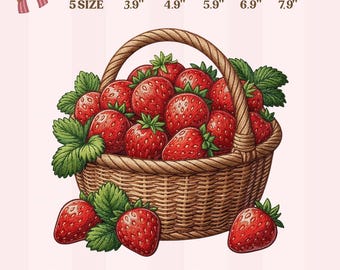 Strawberry Basket Embroidery Design, Fresh Berry Machine Embroidery File, Cottagecore Fruit Basket Design, Summer Harvest