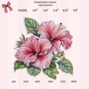 Realistische Hibiskus Stickdatei, Tropische Blume Stickdatei 5 Größen