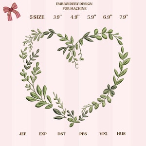 Leaf Heart Embroidery Design, Greenery Heart Frame Machine Embroidery File, Botanical Heart Wreath Instant Download