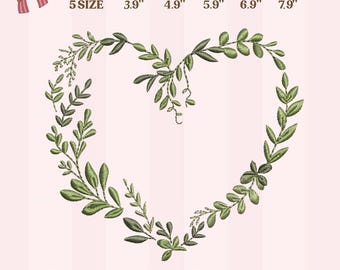 Leaf Heart Embroidery Design, Greenery Heart Frame Machine Embroidery File, Botanical Heart Wreath Instant Download