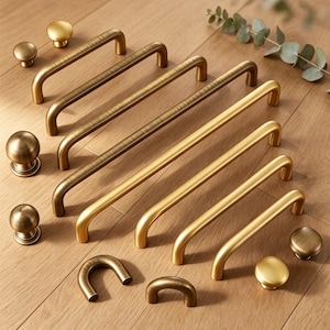 Maniglie in ottone anticato spazzolato/Maniglie per porte a conchiglia in ottone massiccio/Maniglie da cucina con barra a T/Pomelli per cassetti da cucina/Ferramenta per mobili