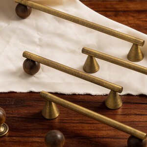 Solid Brass Cabinet Knobs Pulls,Aged brass Drawer pull handle, Vintage Brass Cabinet Handles Pulls,Kitchen Handles Wardrobe handle Door pull image 4