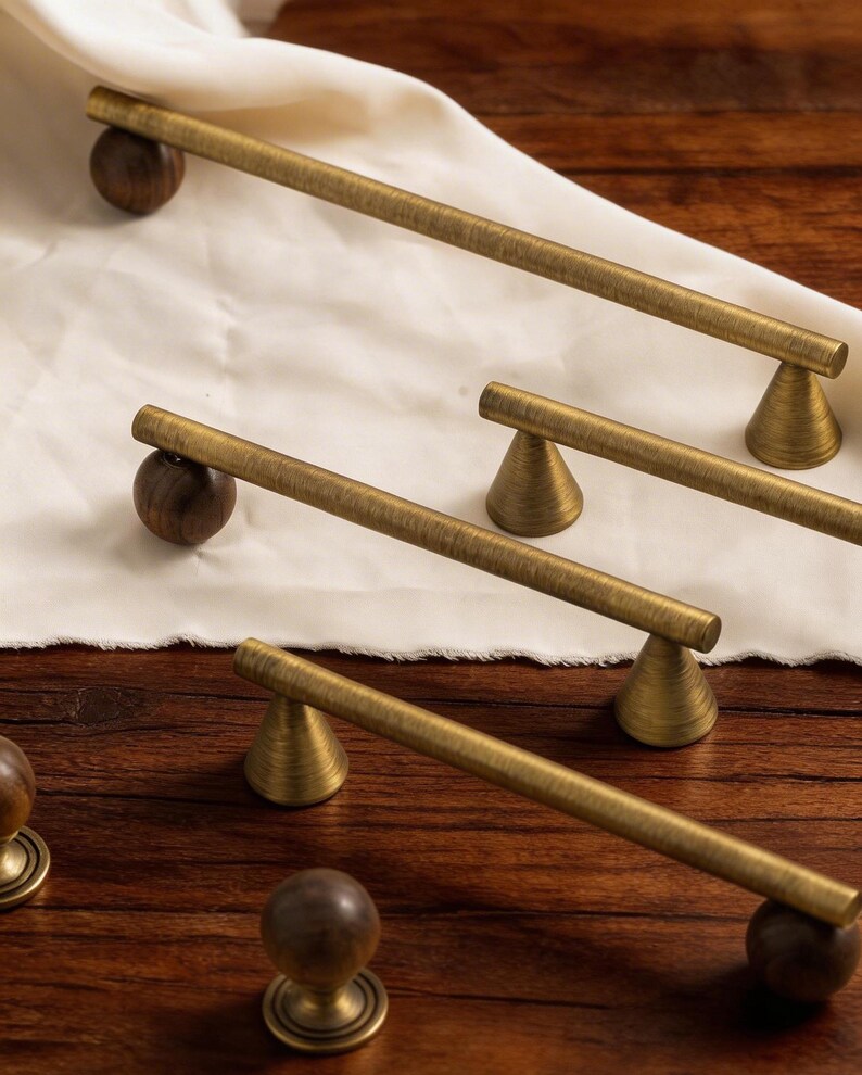 Solid Brass Cabinet Knobs Pulls,Aged brass Drawer pull handle, Vintage Brass Cabinet Handles Pulls,Kitchen Handles Wardrobe handle Door pull image 4