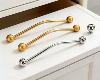 Modern Curved Titanium Silver Cabinet Drawr Pull/French Style Cupboard Handle/Custom Engaved Drawer Handle/Medieval Handle Pull Hardware