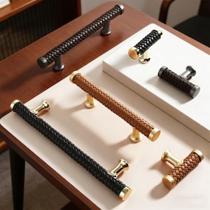 Leather Cabinet Pulls/Dresser Handles/Solid Single Hole Zinc Alloy /Cabinet Wardrobe/Modern Kitchen Door Knob Pulls