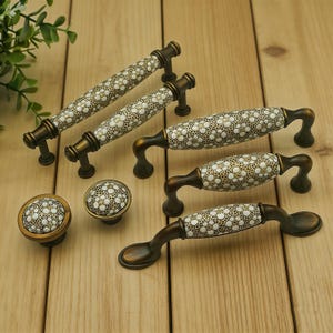 Plum Blossom Ceramic Cabinet Knob handle - Floral Dresser Drawer Pulls/Unique door handles