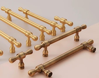 Gealtertes Messing Küchengriffe Griffe / massives Messing Dresser Handle Knob / antike Garderobe Griffe / Schubladenknäufe / Küchenschrank Pulls Hardware