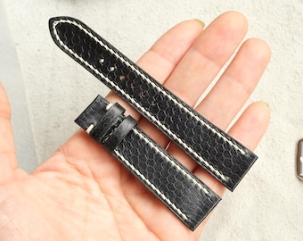 Pulseira de relógio artesanal em couro de avestruz preto, personalizável, todos os tamanhos, forro em couro Zermatt.