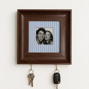 Neues Zuhause Paar Gestreifte Stoff Fotorahmen Schlüsselhalter Personalisiertes Geschenk