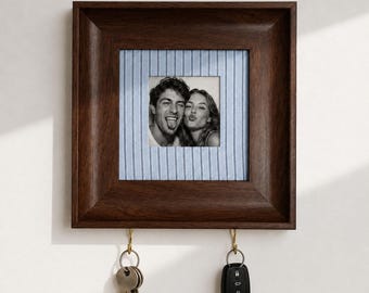 New Home Couple Striped Fabric Photo Frame Key Holder Personalized Gift