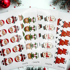 Personalisierte Weihnachtsaufkleber | Nordpol Weihnachtsmann, Rentier, Elfe Etiketten | 2 Personalisierte Namen pro Bogen