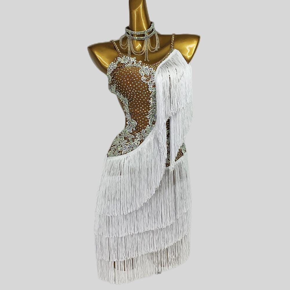 Abito Con Nappe Scintillanti Per Bambina – Danza Latina, Senza Maniche, Scollo Quadrato, Viola/Argento, Taglie 100-140