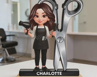 2-Layer Wooden Plaque Hairdresser Cartoon With Scissors Salon Decor A Unique Creative Gift For Hairstylists
