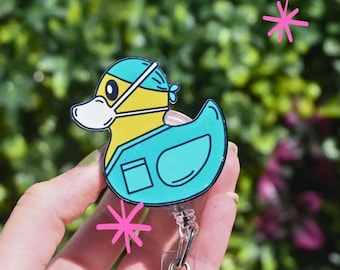 Surgical Duck Badge Reel, Cute OR Nurse Scrub Tech ID Holder, Funny Surgeon Gift