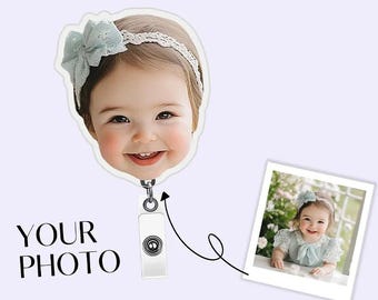 Personalized Face Photo Badge Reel, Custom Picture ID Holder, Funny Coworker Nurse Gift
