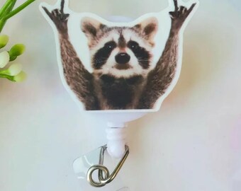 Funny Raccoon Badge Reel, Trash Panda ID Holder, Cute Night Shift Nurse Gift